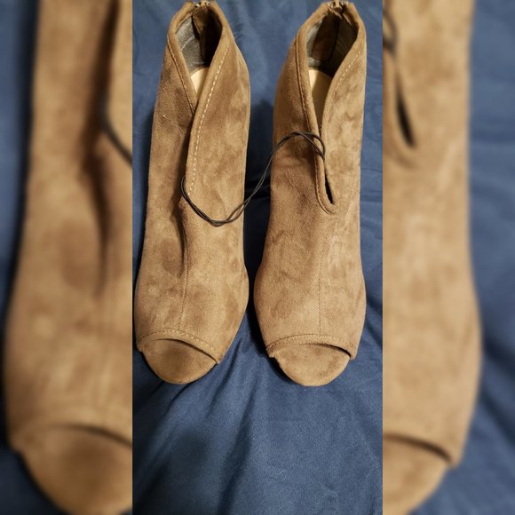 Charming Charlie Tan Suede Peep Toe Shoe - Picture 4 of 5